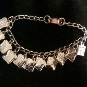 Vintage 10 Commandments Stainless Charm Bracelet. Sz 7.0 In.